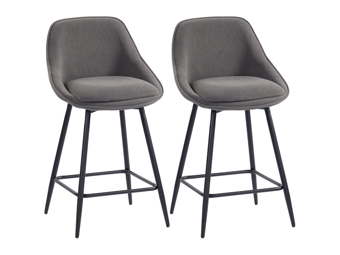 Juego De 2 Taburetes De Bar De Pana Con Patas De Acero Gris.