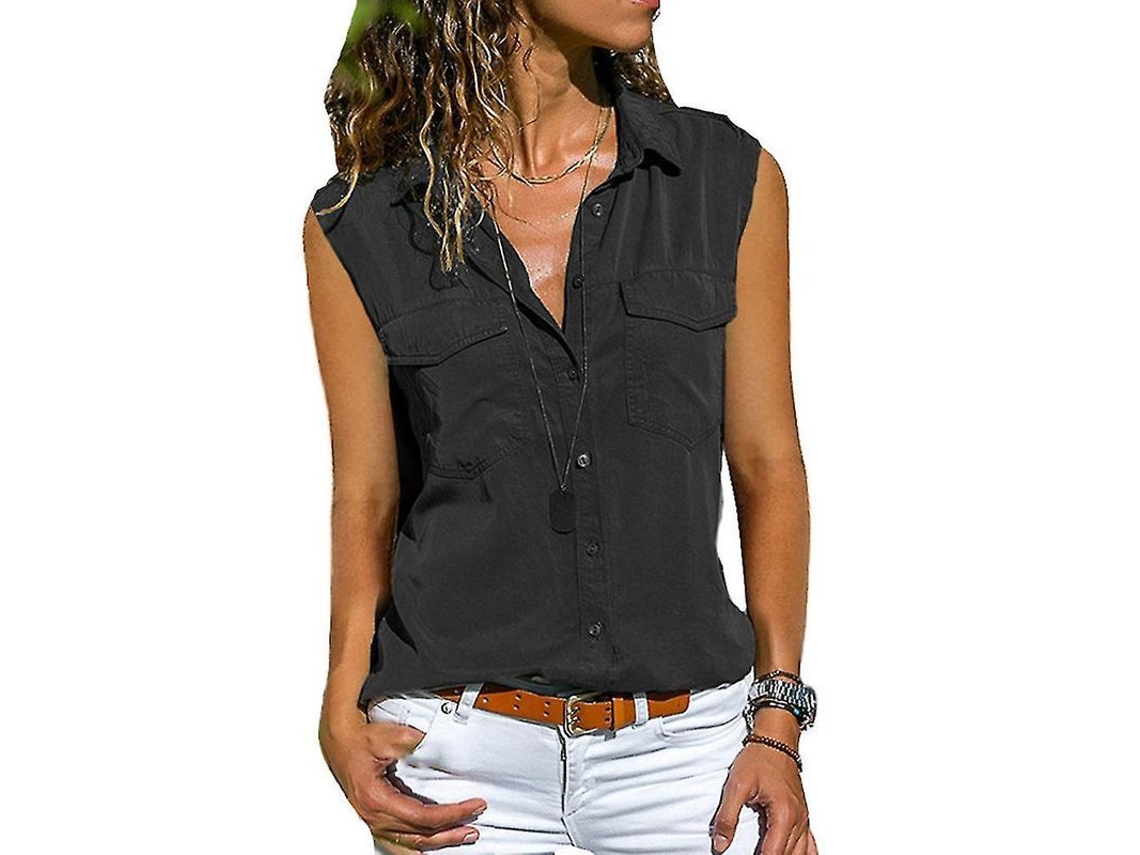 2026-chaleco Sin Mangas Para Mujer Con Botones Y Bolsillos De Color Solido Para Verano