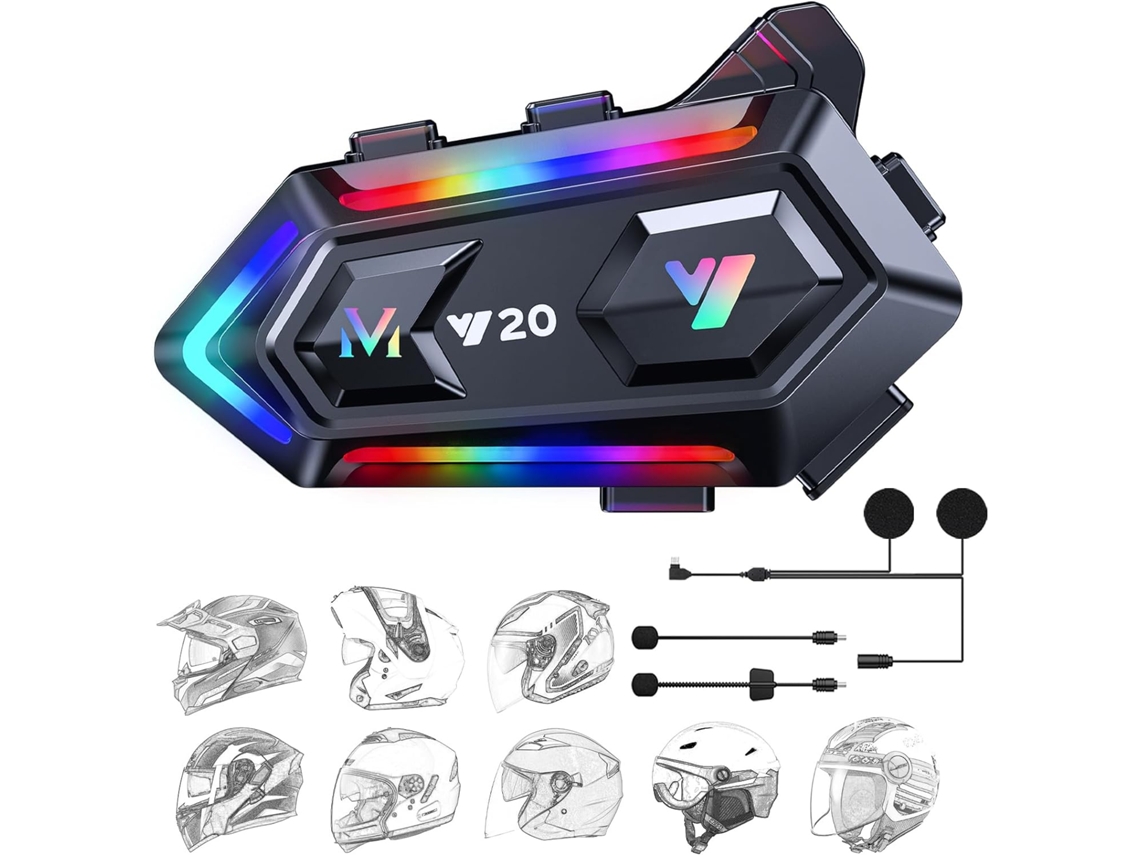 Auriculares RGB para casco con reducción de ruido, contestador automático, control de música, llamadas y botón de activación - Negro
