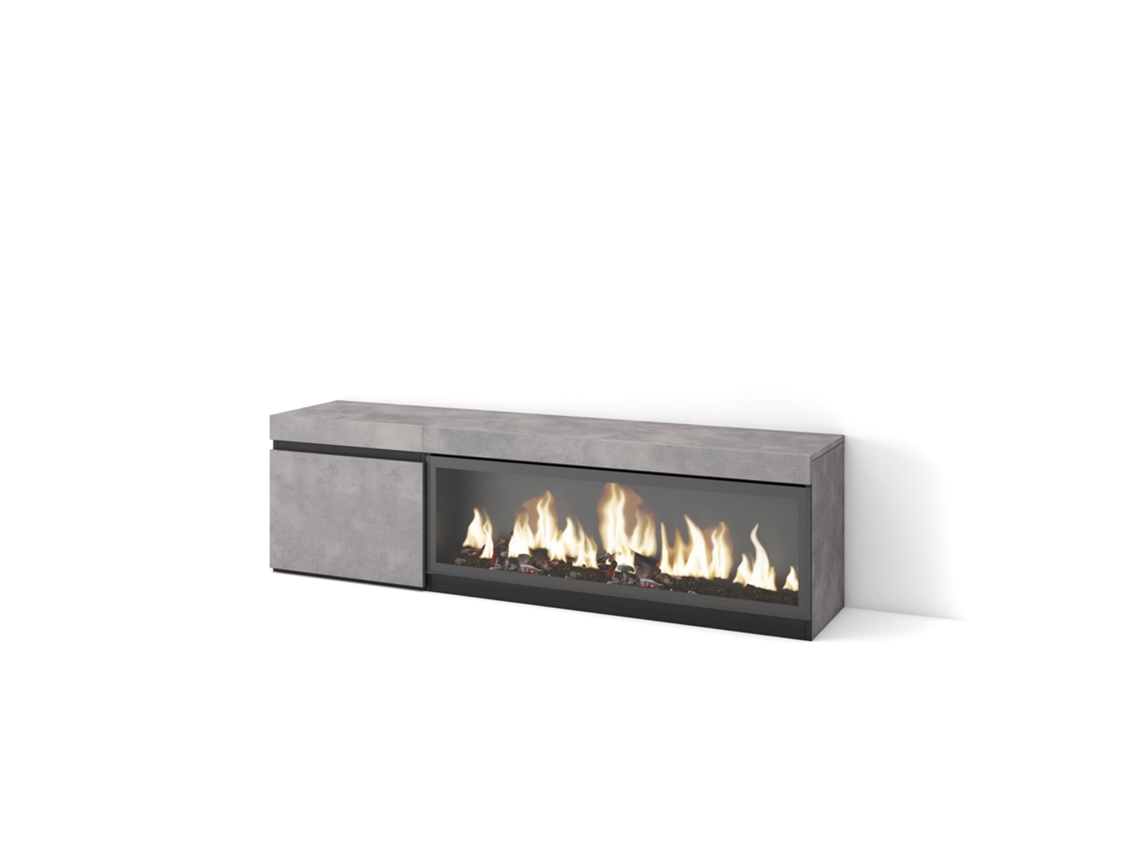 Mueble TV, Televisión, 160, Para TV hasta 65, Chimenea eléctrica XXL, Cemento SKRAUT HOME