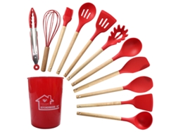 Conjunto De Utensílios De Cozinha De Silicone Antiaderente Com 12 Peças Vermelho GERTIZ