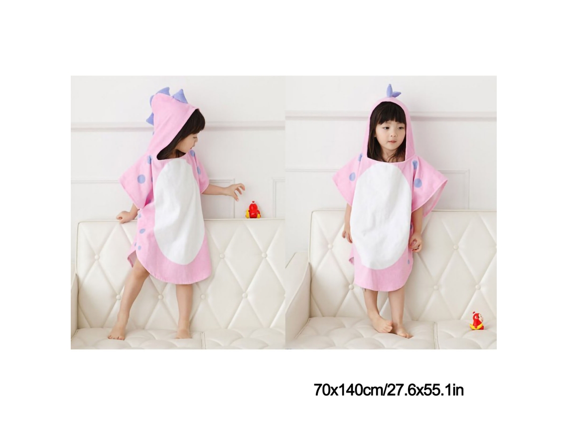 2026-toalla De Baño Para Bebé De Algodón Amigable Con La Piel Absorbente Estilo Dinosaurio Unisex Con Capucha Rosa 70x140cm