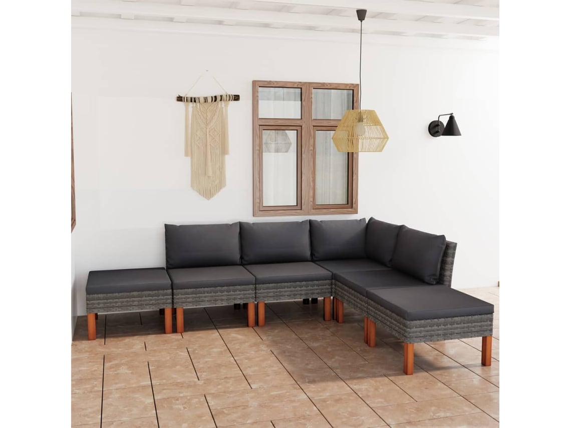 Conjunto de jardín de 6 piezas con cojines de mimbre gris de DKD Home Decor