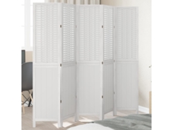 Biombo Separador De 5 Paneles Madera Maciza Paulownia Blanco
