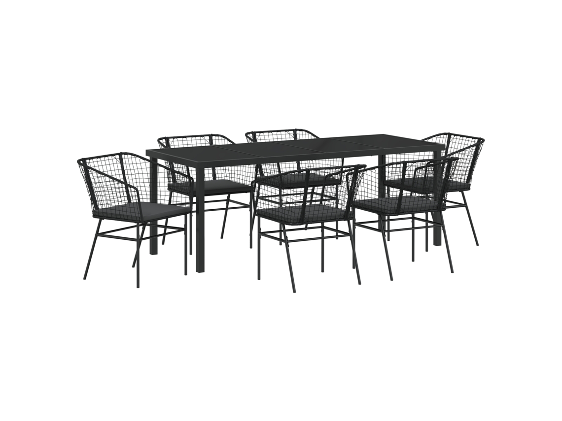 Conjunto de comedor de jardín Vidaxl de 7 plazas con cojines de ratán negro