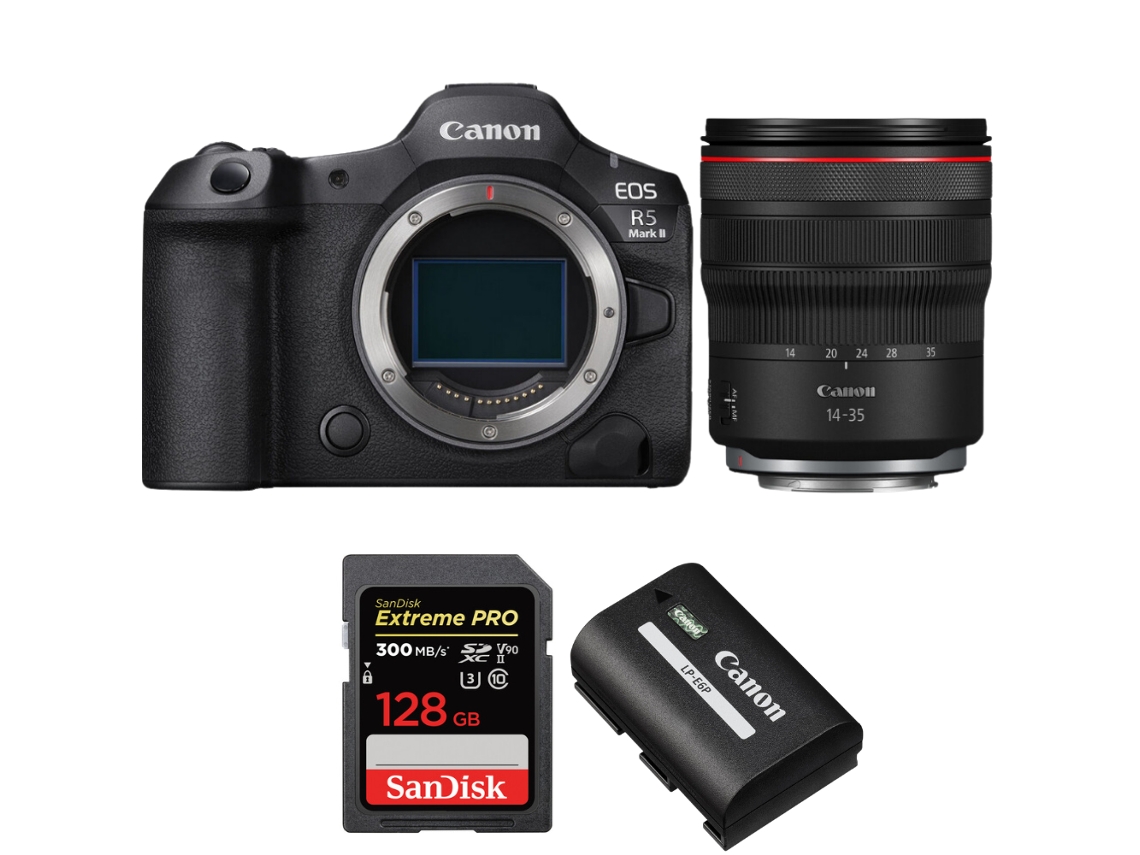 Canon Eos R5 Mark Ii + Rf 14-35mm F/4 L Is Usm + 1 Sandisk 128gb Uhs-ii 300mb/s + 1 Canon Lp-e6p + Ebook “20 Consejos Para Fotos Que Impactan”