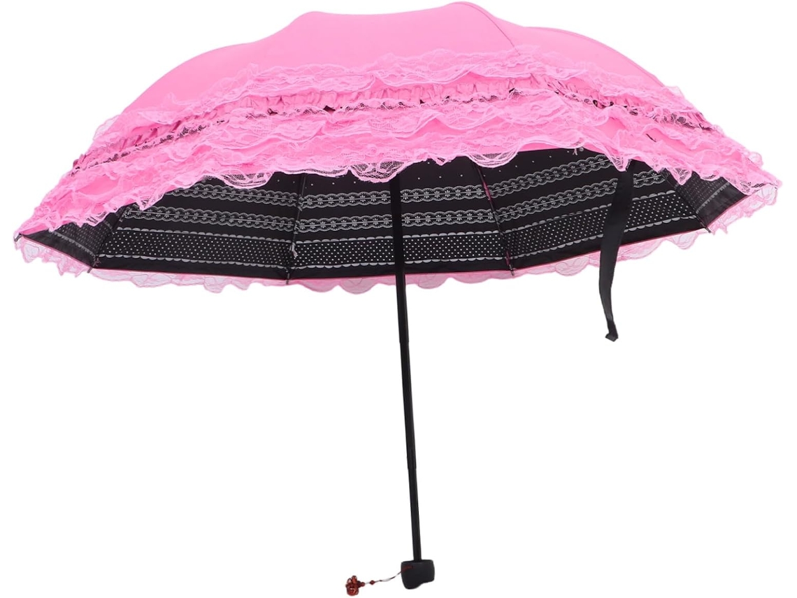 Paraguas Plegable De Encaje Vintage Para Mujer Con Protección Uv Y Resistencia Al Viento, Sombrilla Ligera.