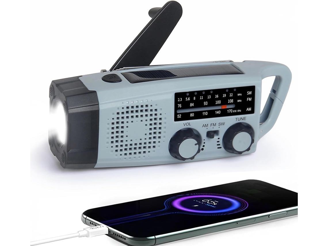 Radio Fm/am Portátil De Emergencia Con Carga Solar, Generador De Manivela, Linterna Led, Batería Externa De 2000 Mah Y Alarma Sos (gris)