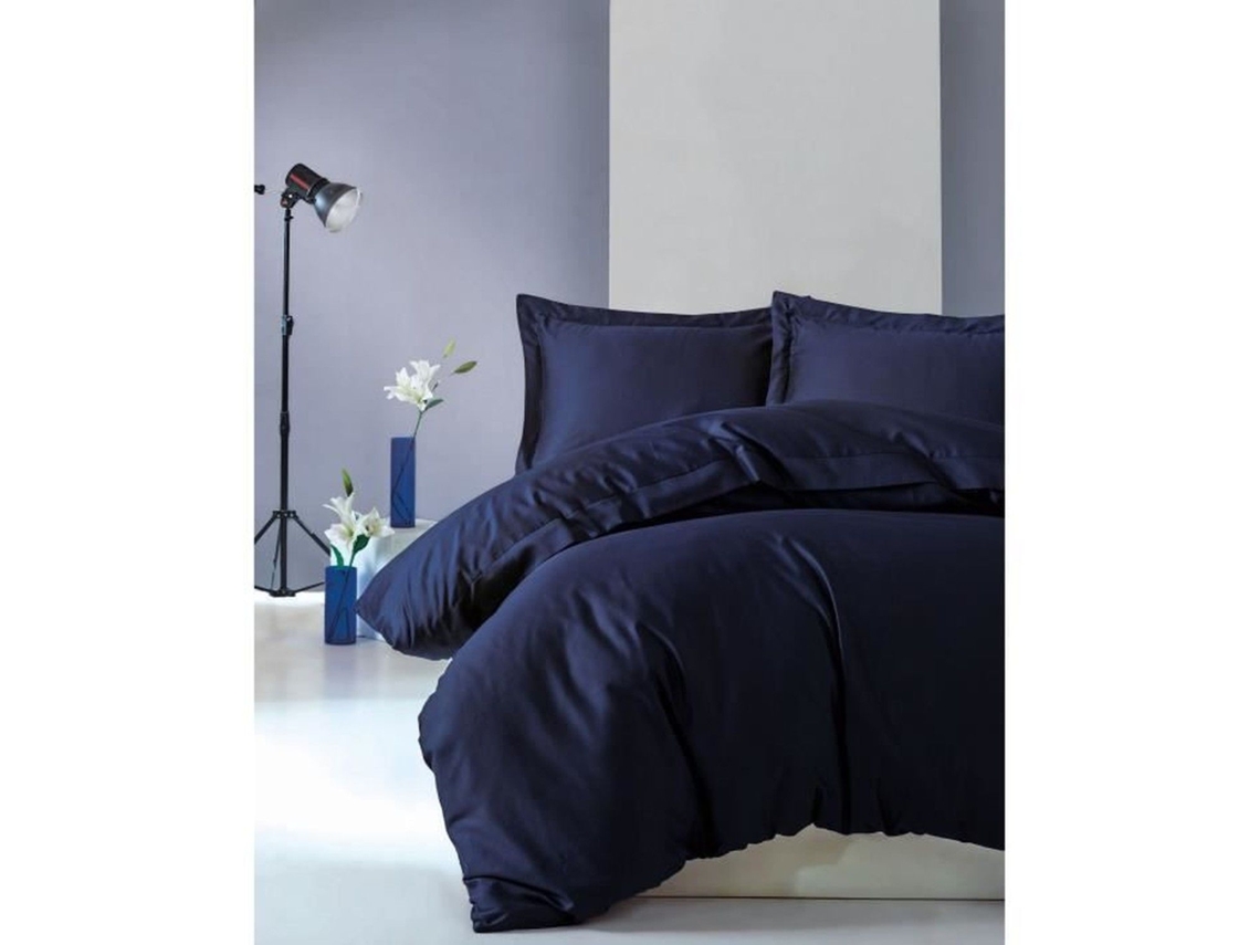 Juego De Cama Funda Nórdica 220 X 240 Cm 2 Fundas De Almohada 60 X 60 Cm Satén De Algodón Azul Youdoit