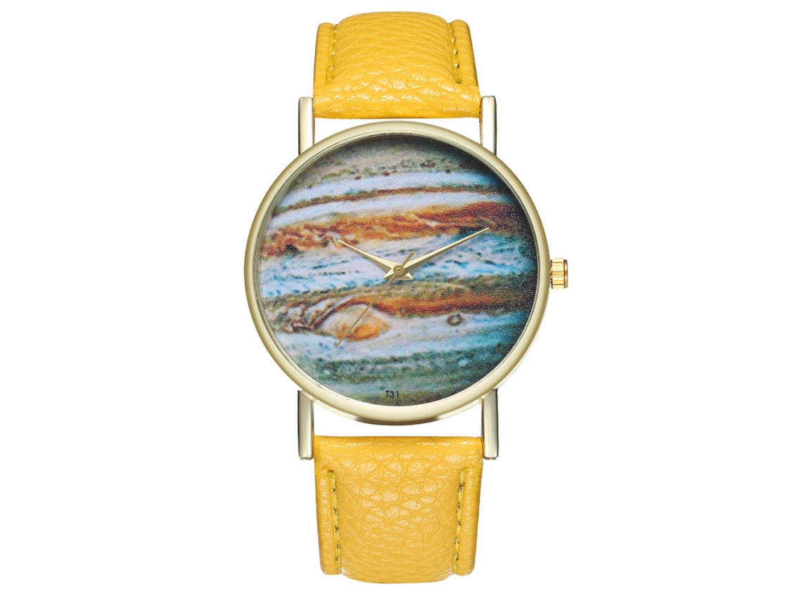 Reloj analógico de cuarzo con correa de PU para mujer y hombre Regalo Amor (amarillo)