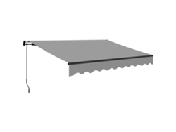 Toldo retráctil manual con protección UV, color gris claro.