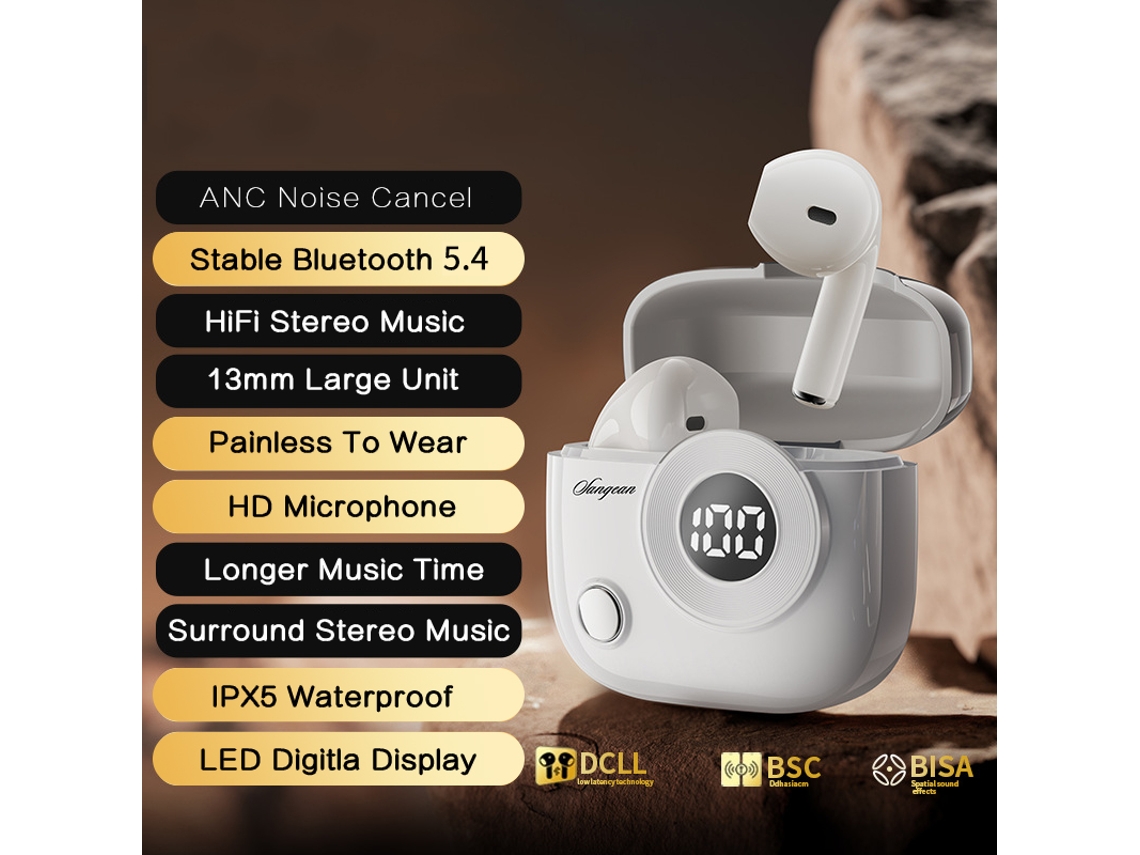 Auriculares Inalámbricos (blancos) Con Bluetooth, Audio Y Micrófono Integrados Y Pantalla Led.
