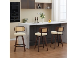 Juego De 3 Taburetes Giratorios De Mimbre Para Bar, Color Nogal Beige, 66 Cm.