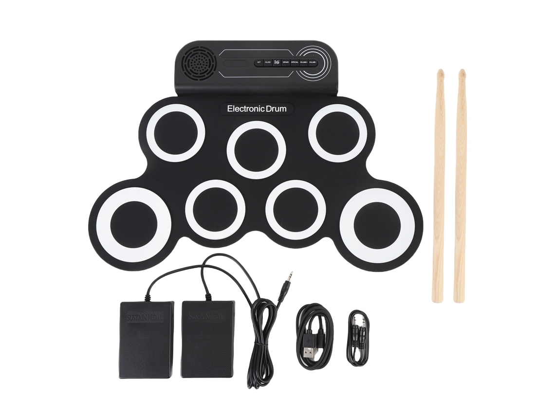 -pad De Batería Electrónico Portátil Con Efectos Sonoros, Silicona Plegable Y Baquetas De Madera Para Niños