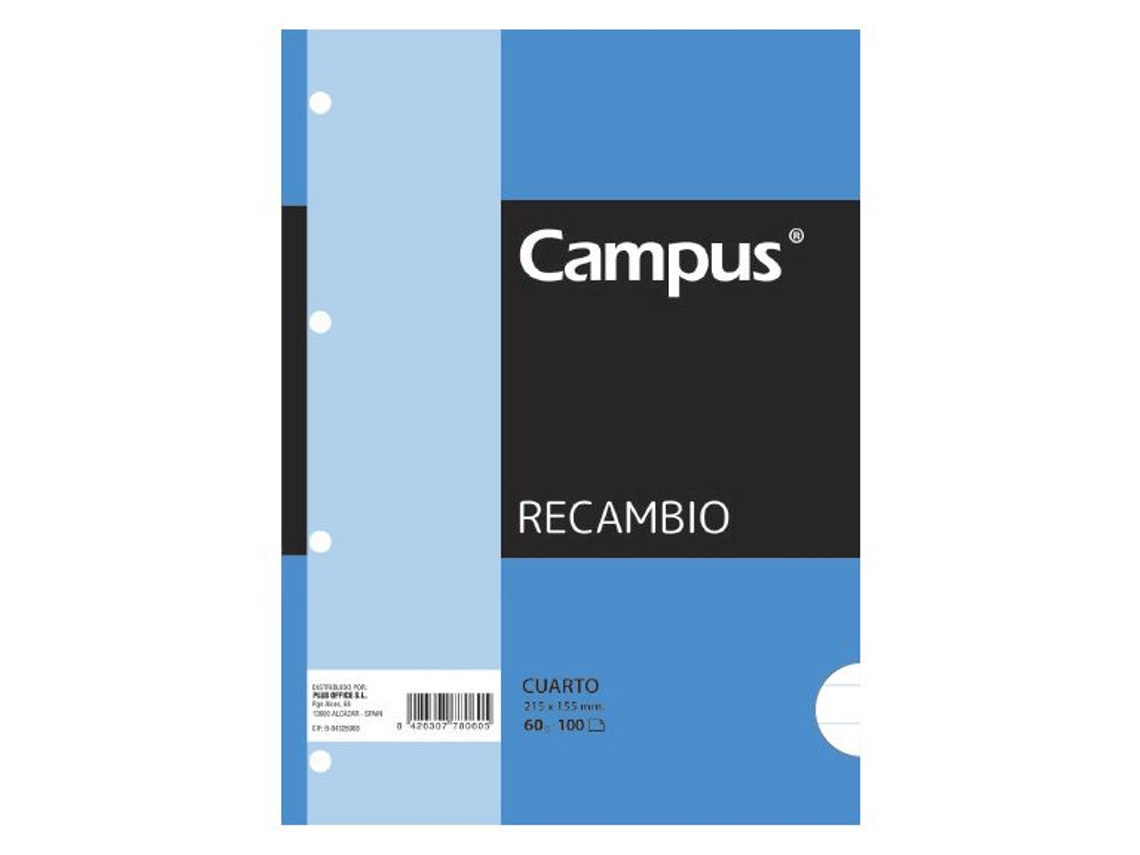 CAMPUS Recambio Archivador 100h 60g Taladros - 4º - Horizontal - 4 Taladros