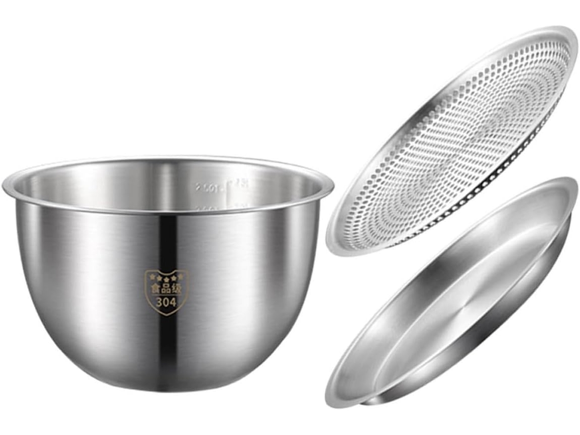 Colador De Acero Inoxidable Para Frutas Y Verduras, Juego De 3 Piezas Con Cuencos Para Arroz Y Ensalada.