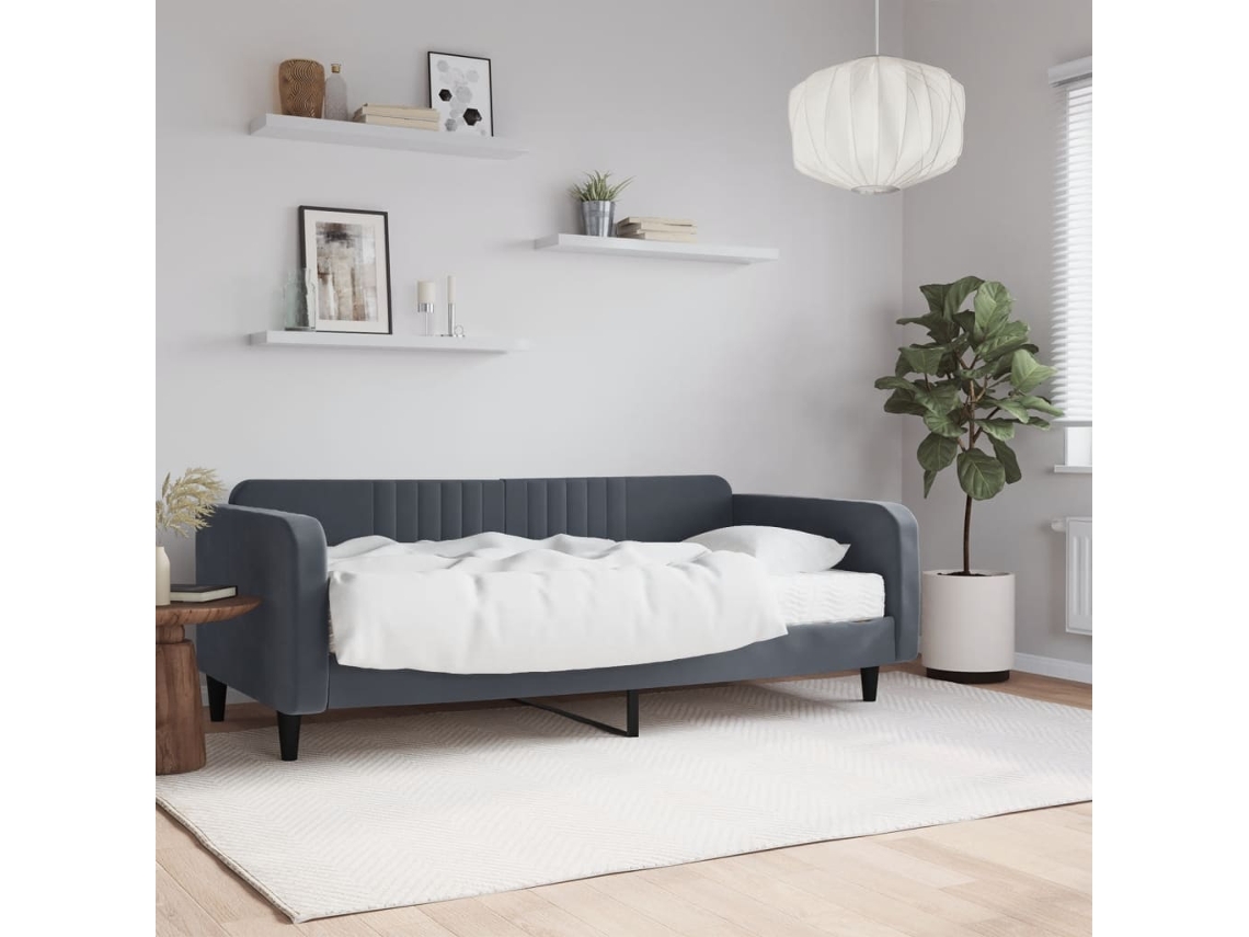 Sofá Cama Con Colchón Terciopelo Gris Oscuro 100x200 Cm