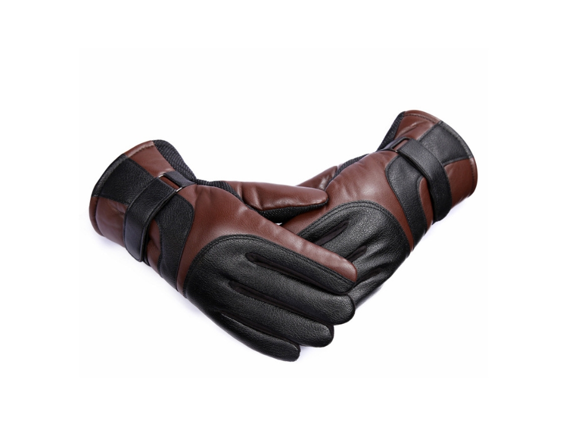 Guantes de esquí de invierno para hombre, de cuero, con pantalla táctil y terciopelo grueso para conducir motocicletas.