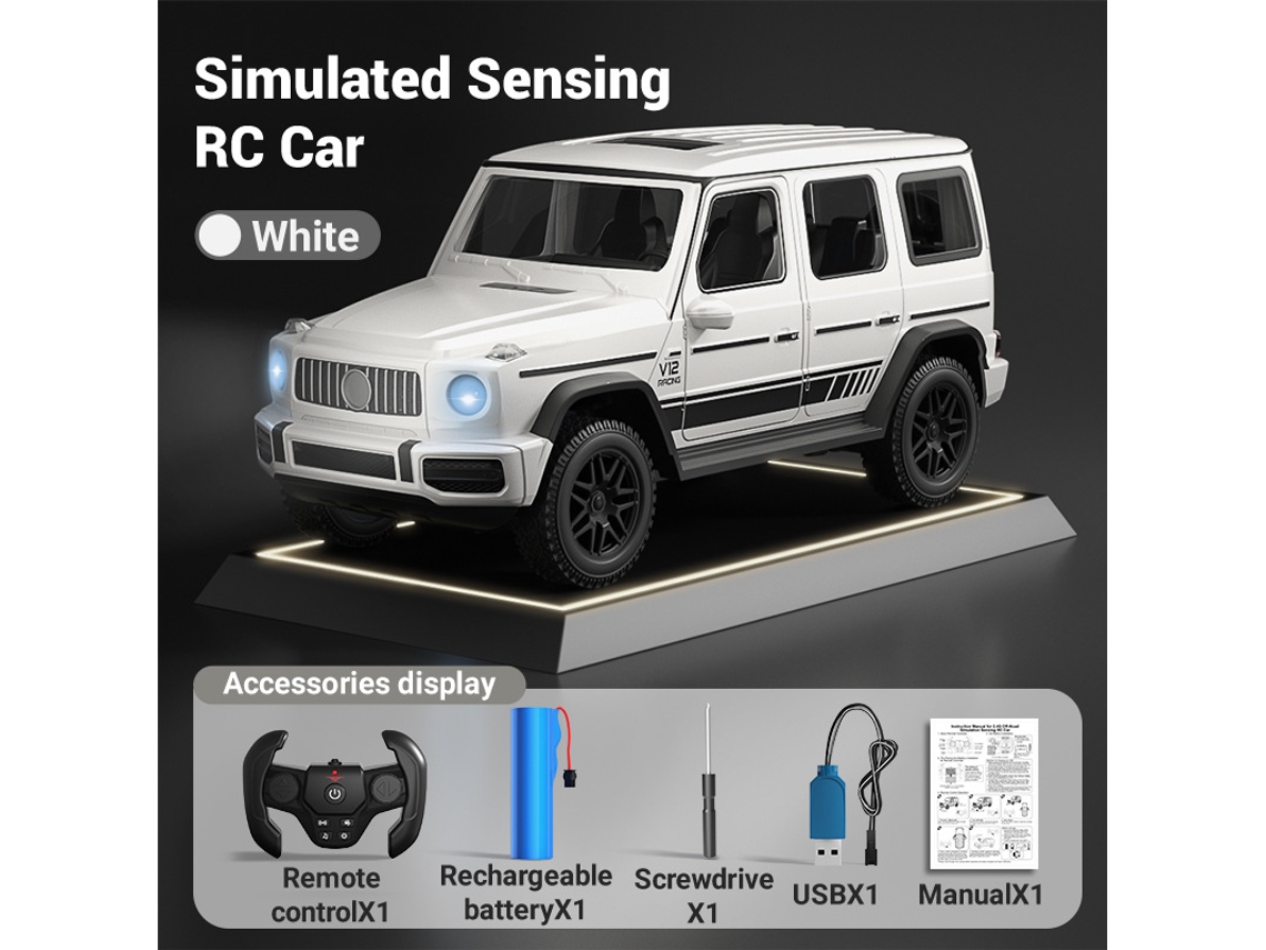 Miniatura todoterreno Mercedes Benz 4x4 a escala 1:14 con control por gestos MDUG (blanco)