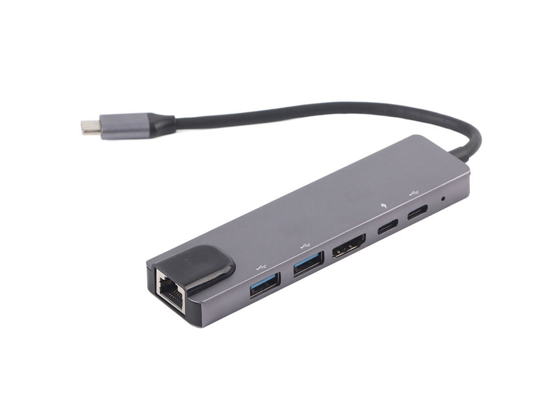 Hub De Expansión 6 En 1 Tipo-c Con Puertos Usb 3.0, Gigabit Ethernet Y Conexión Hdmi Para Juegos Y Uso De Oficina.