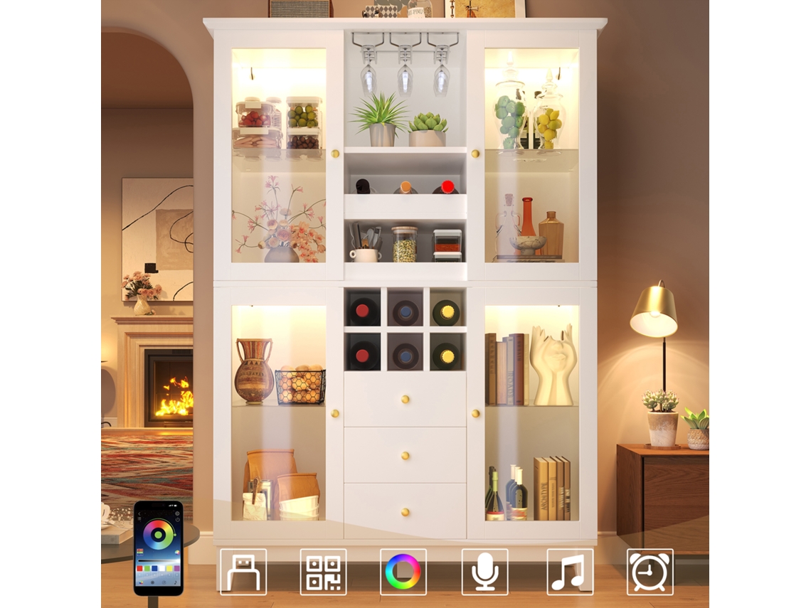 Vinoteca 180,5x120x40 Cm - Iluminación Led Control Por App, 3 Cajones, Soporte Para Copas Y Botellas - Blanco