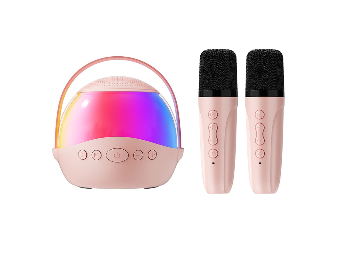 Altavoz Bluetooth Con Dos Micrófonos Inalámbricos Para Karaoke En Exteriores - Rosa