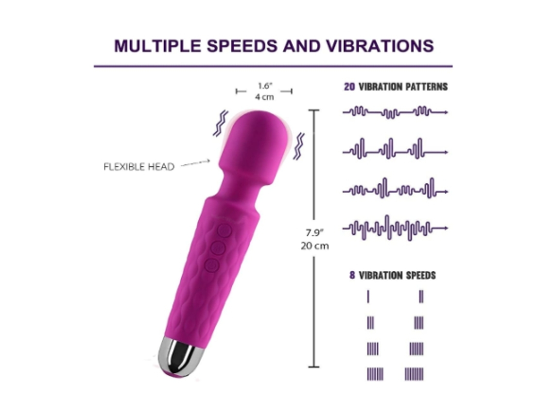 Masajeador Potente Con 20 Modos De Vibración, Portátil, Inalámbrico, Morado, Chennnls