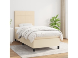 Cama Box Spring Con Colchón Tela Color Crema 80x200 Cm