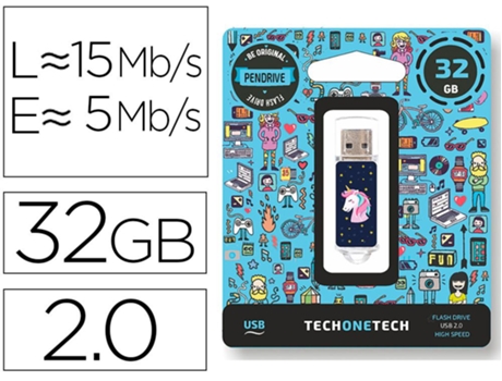 Memoria Usb Tech1Tech Unicornio Dream 32 Gb Usb Tipo-A 2.0 Azul Transparente