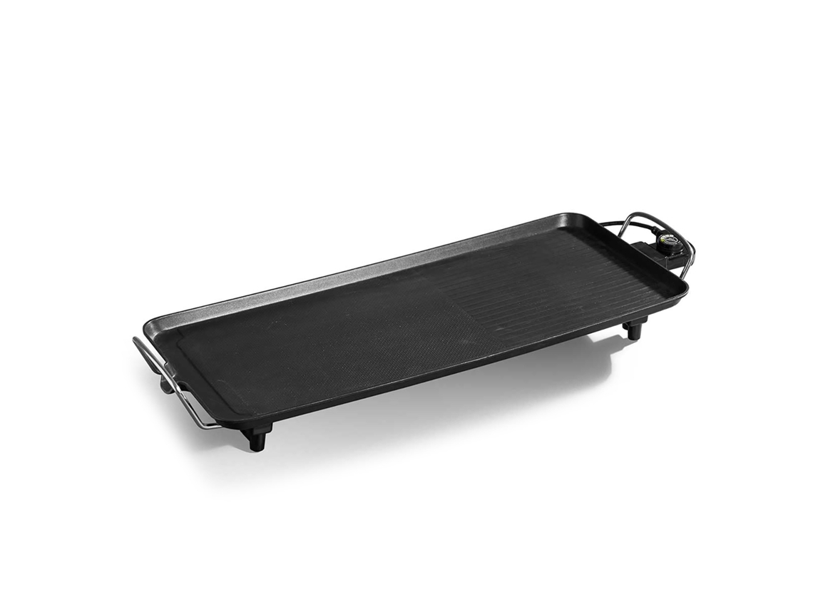 Plancha eléctrica 2 en 1 con suela antiadherente y termostato ajustable. 1500 W de potencia. 66 x 28 cm