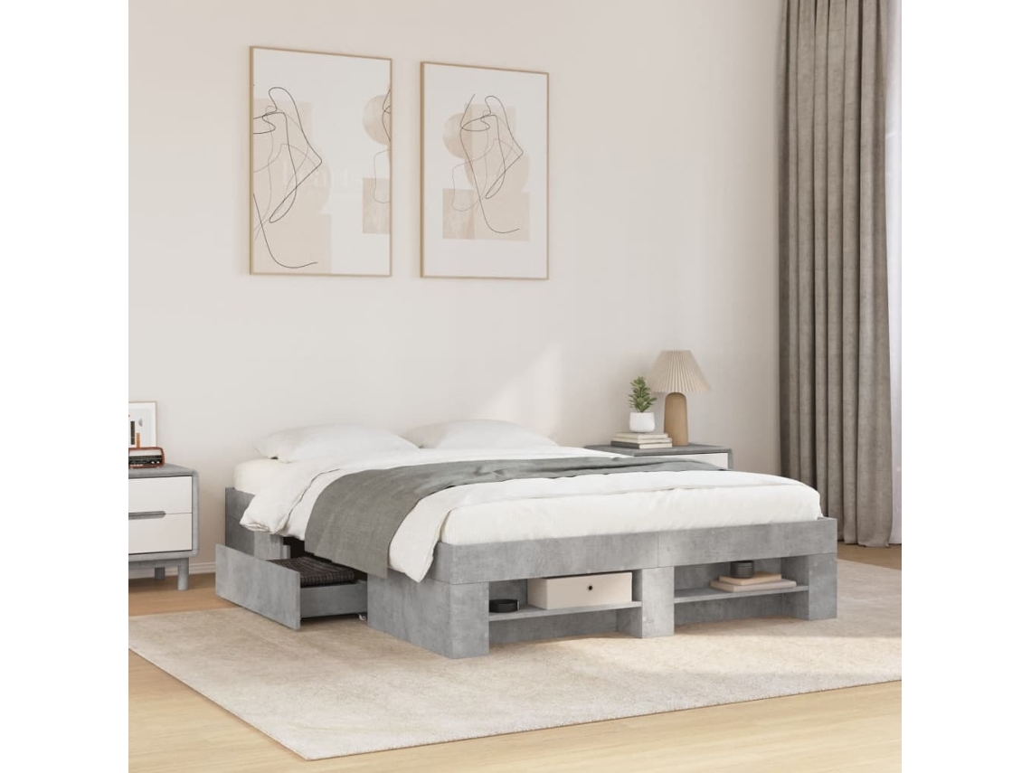 Estructura De Cama Madera De Ingeniería Gris Hormigón 120x190cm