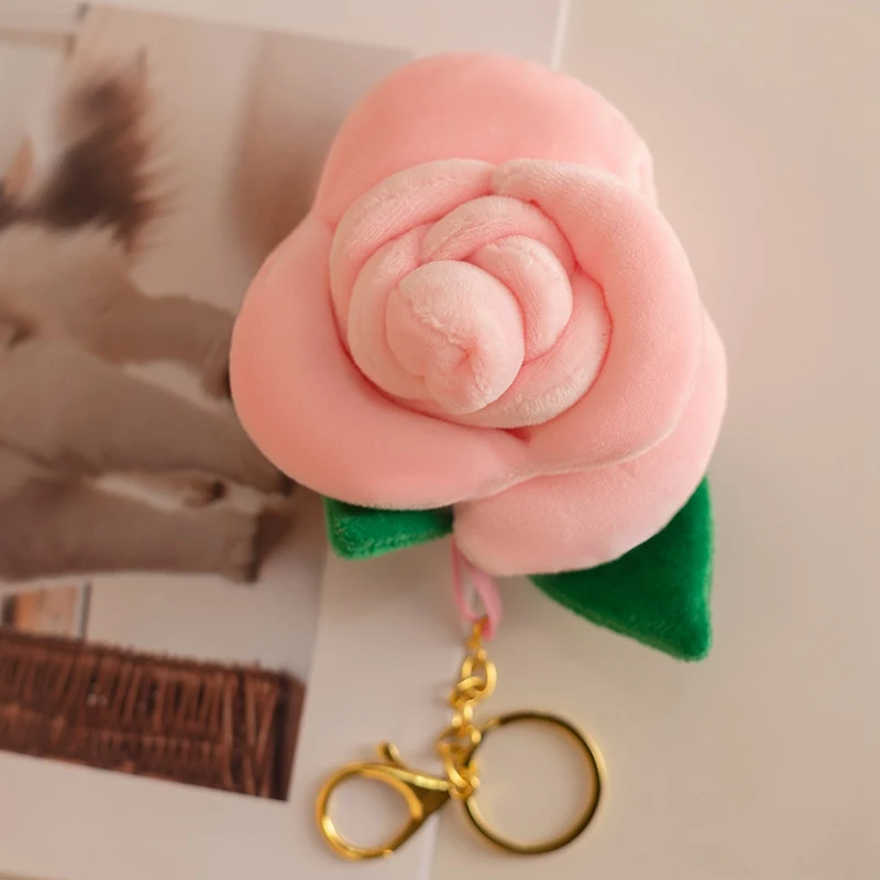 (rosa 8cm) Miniatura De Rosa De Pelúcia Delicada, Chaveiro Fofo