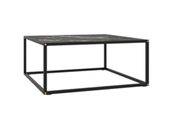 Mesa de Centro de Apoyo 80X80X35 Cm Vidrio Mármol Negro