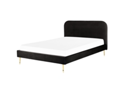 Cama con somier BELIANI Flayat de Terciopelo Negro 193x215x109