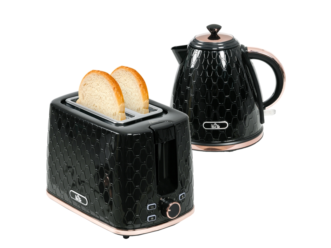 Juego Hervidor Tostadora 1.7l Multifunción Led Indicadores Negro