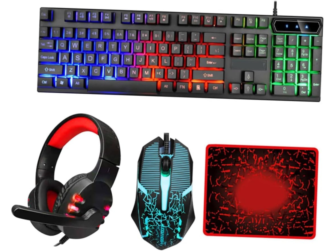 Teclado Con Cable, Ratón Ergonómico Retroiluminado Con Cable, Conjunto De Auriculares Usb
