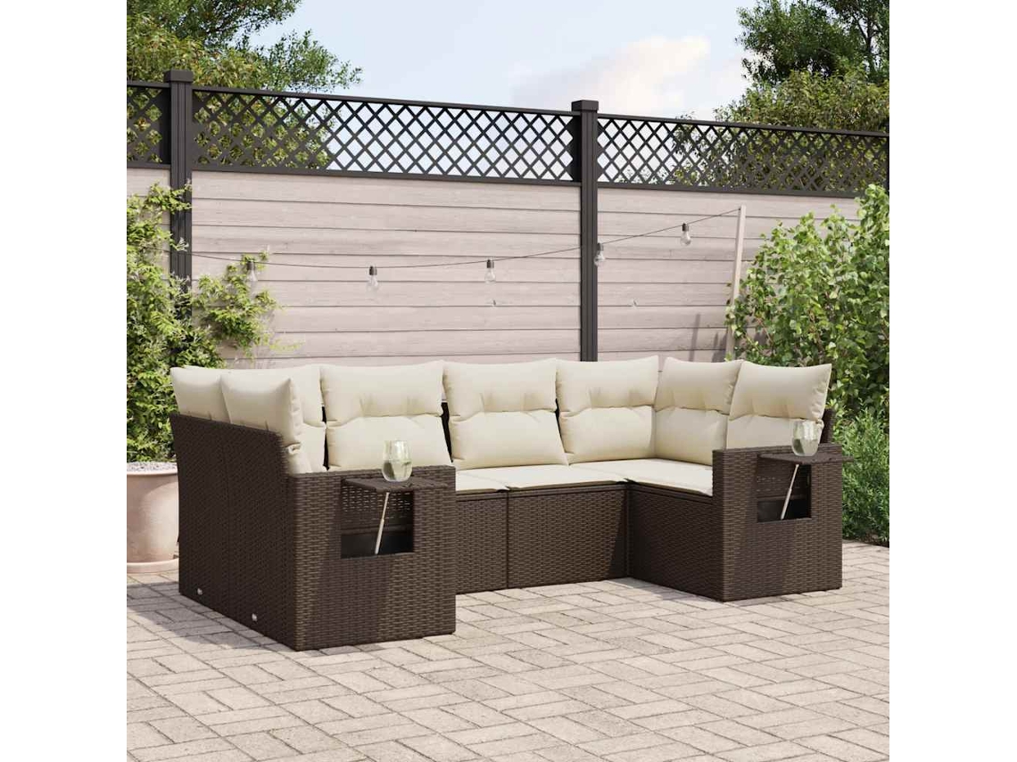 Conjunto de sofá de jardín de 6 piezas con cojines de mimbre marrón de DKD Home Decor