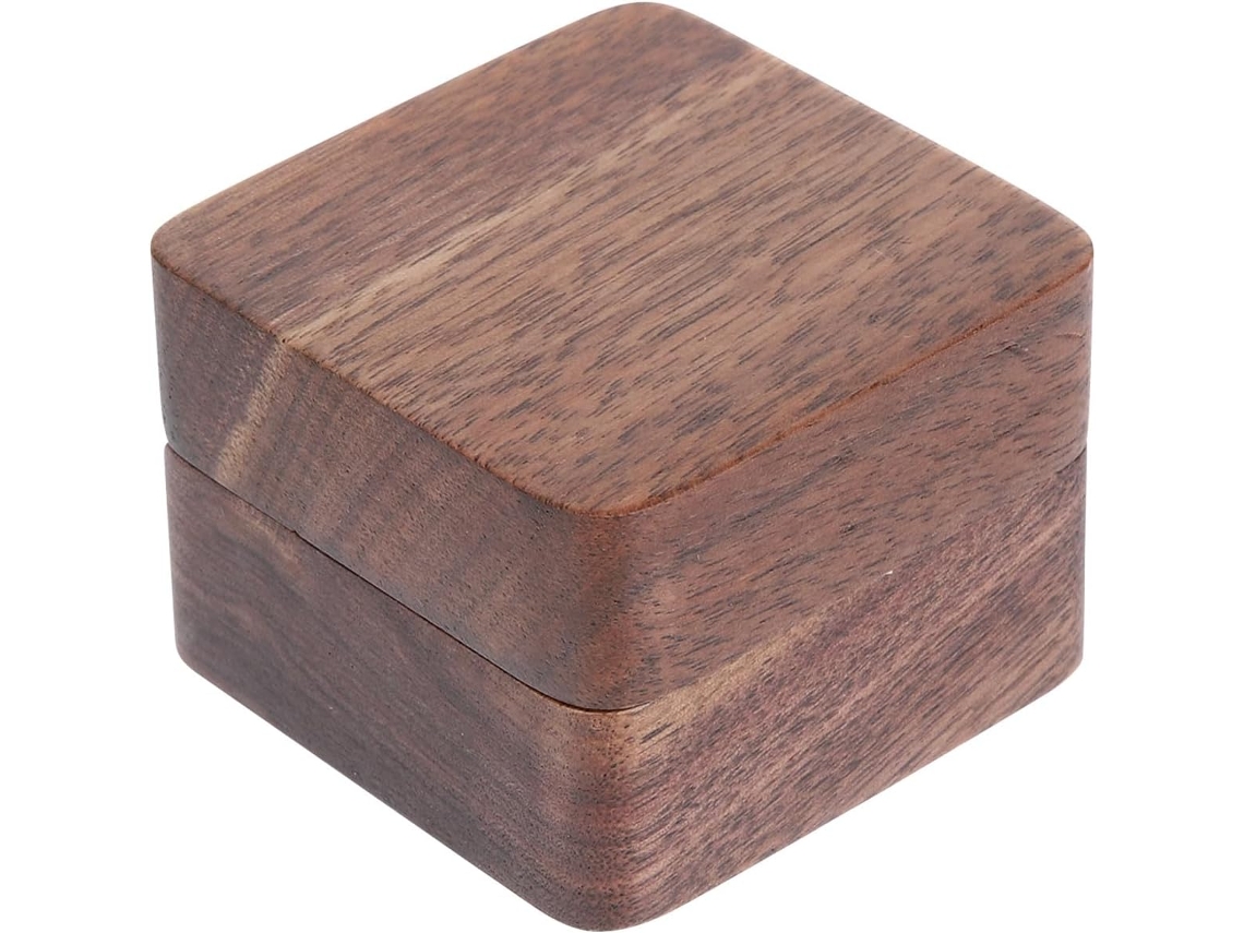 Caja De Madera Para Anillos Con Tapa, Estuche Compacto De Madera Para Alianzas De Boda.