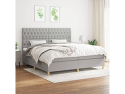Cama Box Spring Con Colchón Tela Gris Claro 200x200 Cm