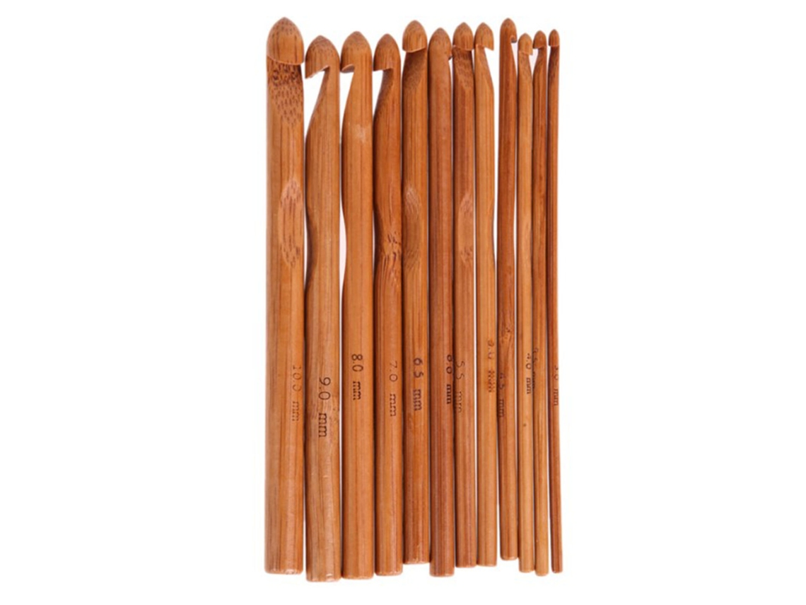 MEOIRUERY 12pcs Ganchos de Crochet de Bambú Carbonizado con Mango Ergonómico y Tamaños Reconocibles
