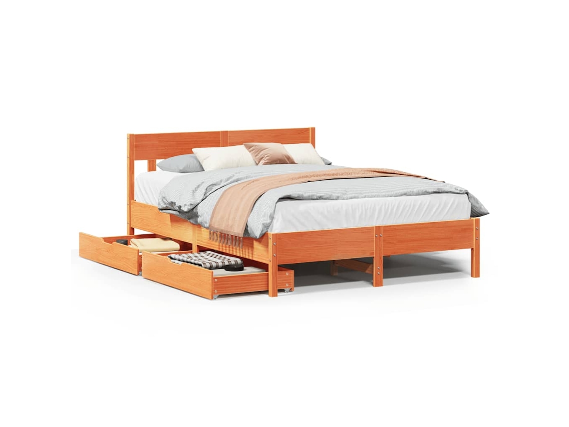 Maison Exclusive - Cama Sin Colchón Madera Maciza De Pino Marrón Cera 120x200 Cm