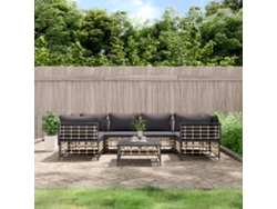 Conjunto de muebles de jardín con cojines de mimbre antracita, Dkd Home Decor