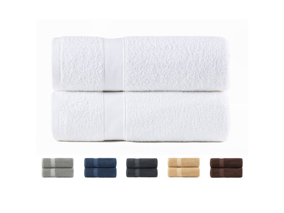 Juego de 2 Toallas de Baño 70x140 cm Algodón de 550 Gsm Blanco TODOCAMA