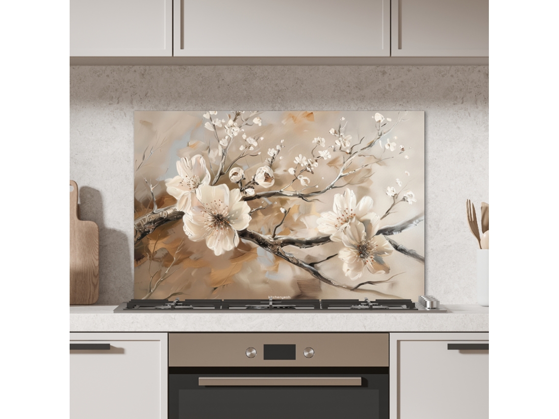 Panel Antisalpicaduras Cocina Flores - Abstracto - Pintado - Beige 90x60 Cm