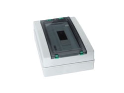 Caja de distribución exterior estanca IP65 con 18 interruptores automáticos y carril DIN