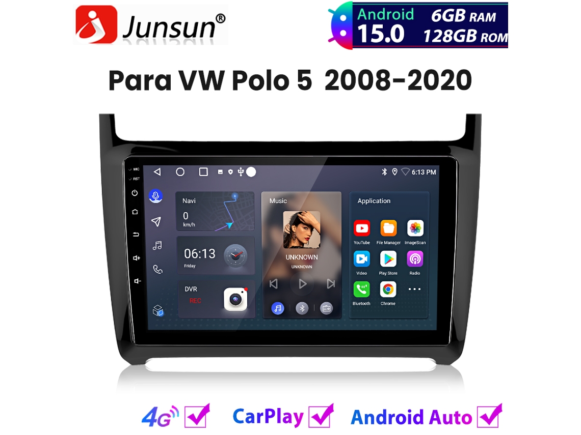 Junsun Android 15 Carplay Auto Radio Vw Polo 5 2008-2020 Gps Navi Bt 4g Wifi 6+128gb V1pro