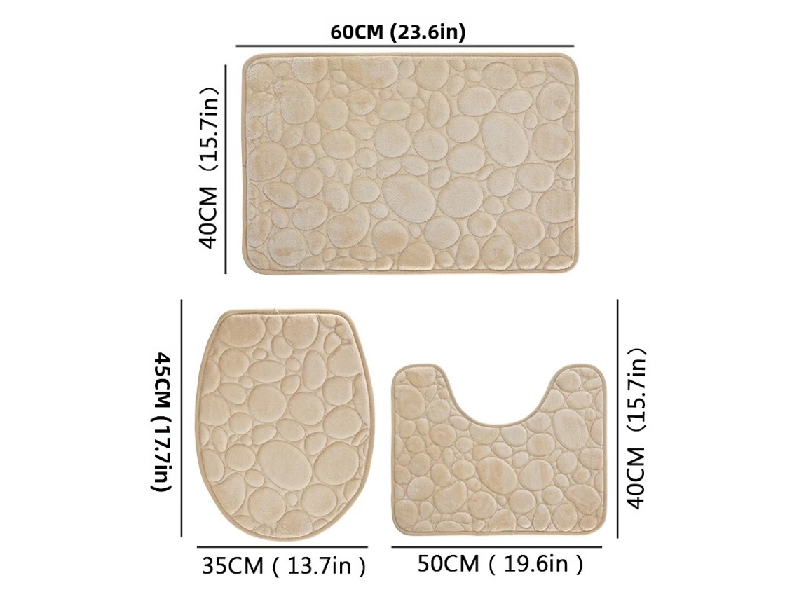 (caqui) Juego De Alfombrillas De Baño Absorbentes Antideslizantes De Tres Piezas De Color Sólido, Patrón De Piedra, Alfombra Ecológica