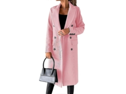 Abrigo rosa de lana para mujer con doble botón, modelo 2026, cálido y moderno para el invierno.