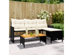 Sofá/mesa de jardín con forma de LC y cojines de mimbre sintético negro, Dkd Home Decor
