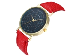 Reloj De Cuarzo Para Hombre Con Esfera De Cielo Estrellado Y Correa De Cuero Rojo.